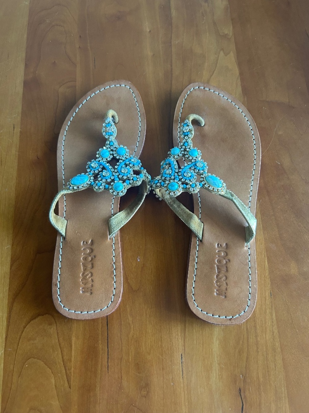 Mystiqu thong-style sandal with blue jewel straps, W9